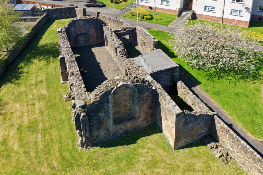 Maybole Collegiate Church in South Ayrshire, aerial photograph