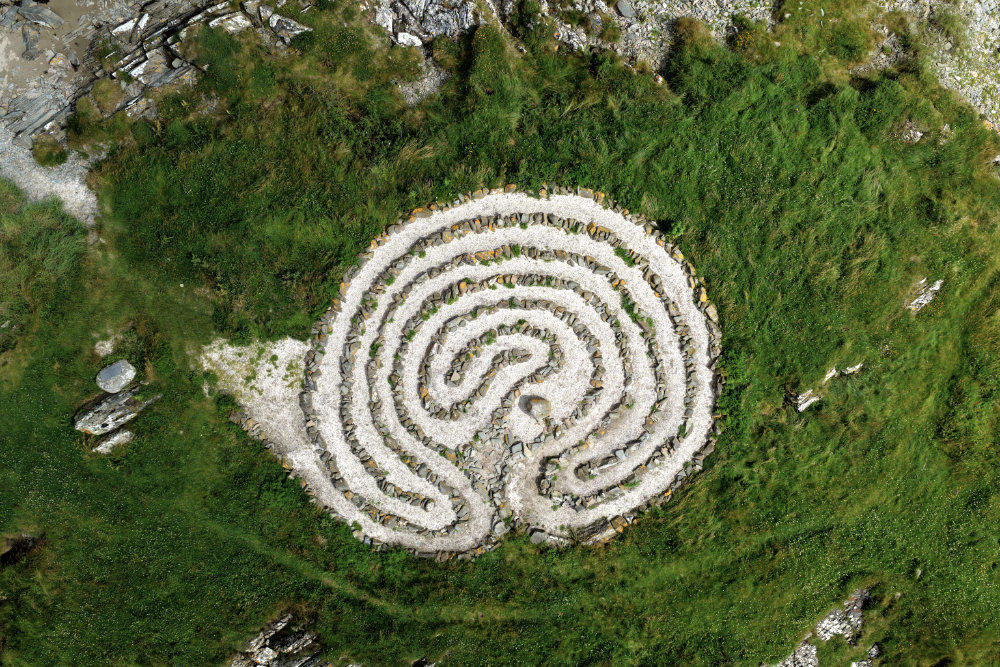 Mossyard Labyrinth, Wigtown Bay, Dumfries and Galloway, licensable aerial photograph