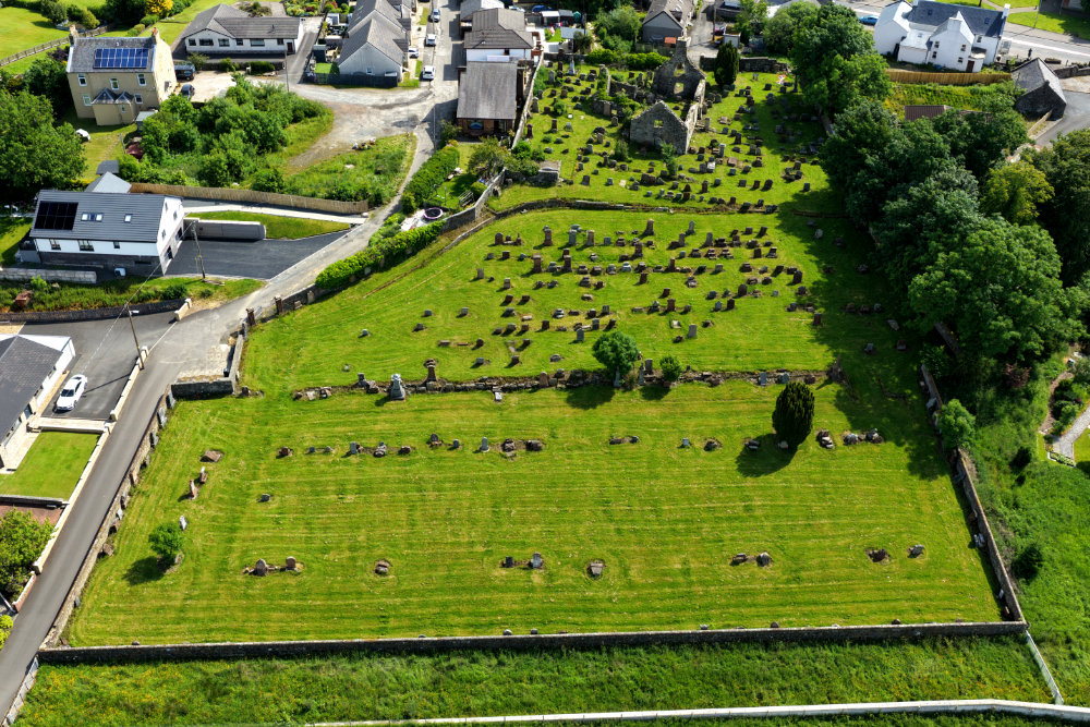 New Cumnock Old Parish Church, in ruins, licensable aerial photograph