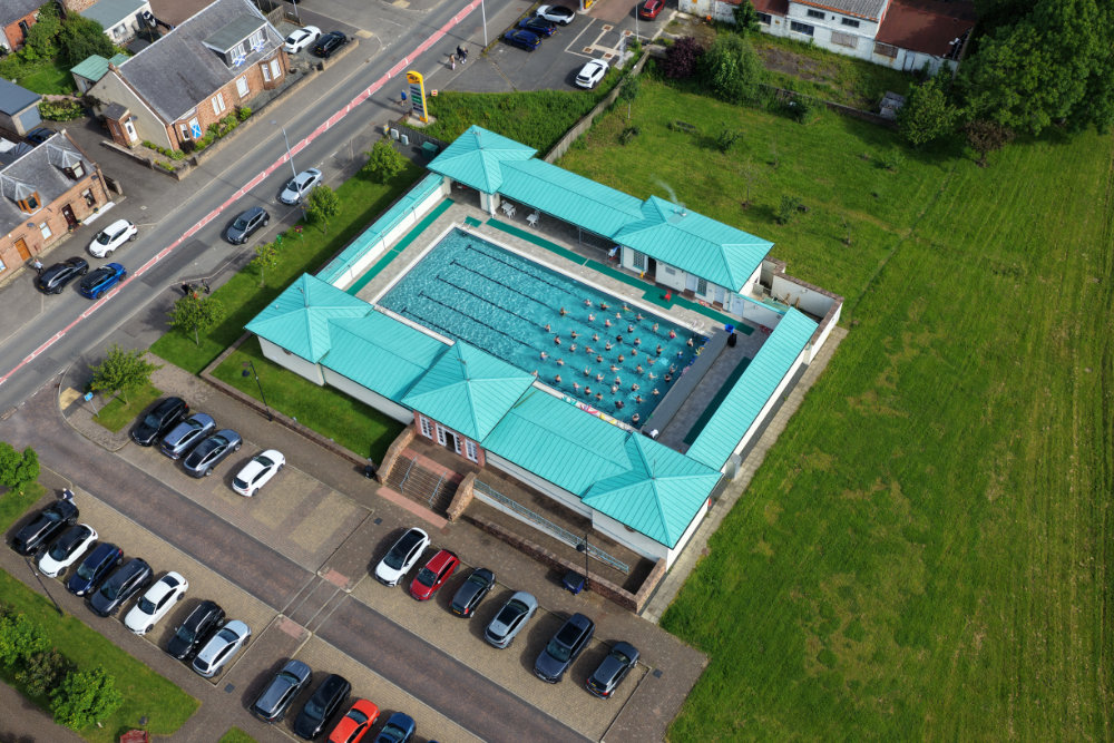 New Cumnock outdoor pool, East Ayrshire, licensable aerial photograph
