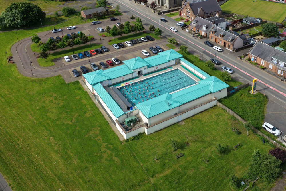 New Cumnock outdoor pool, East Ayrshire, licensable aerial photograph