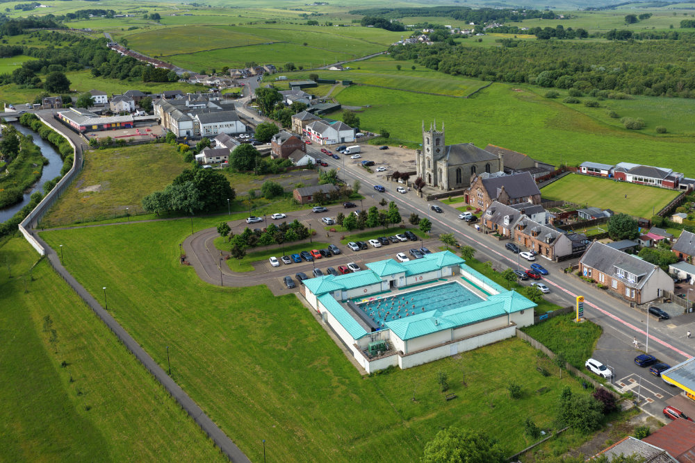 New Cumnock outdoor pool, East Ayrshire, licensable aerial photograph