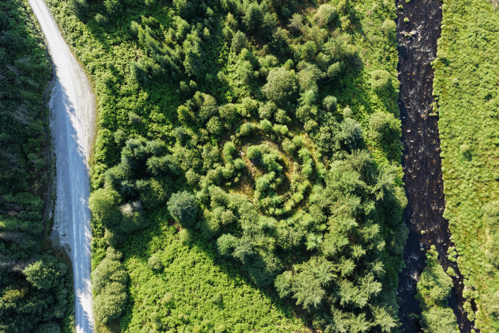 The Labyrinth or Maze, Raiders' Road, Galloway Forest Park, licensable aerial photograph