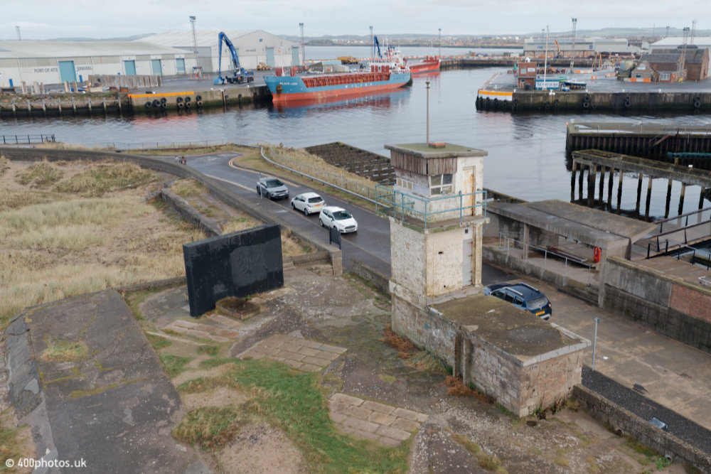 The River Ayr Way Marker, Ayr Harbour, aerial photograph