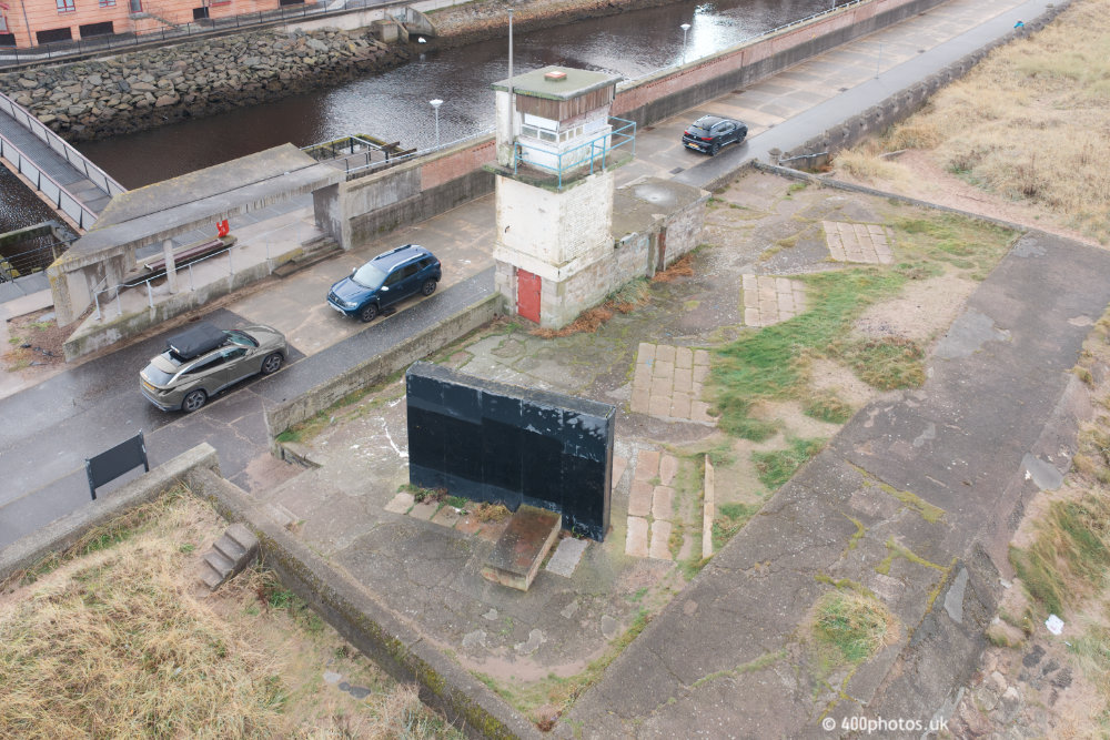 The River Ayr Way Marker, Ayr Harbour, aerial photograph