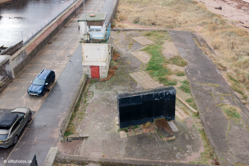 The River Ayr Way Marker, Ayr Harbour, aerial photograph