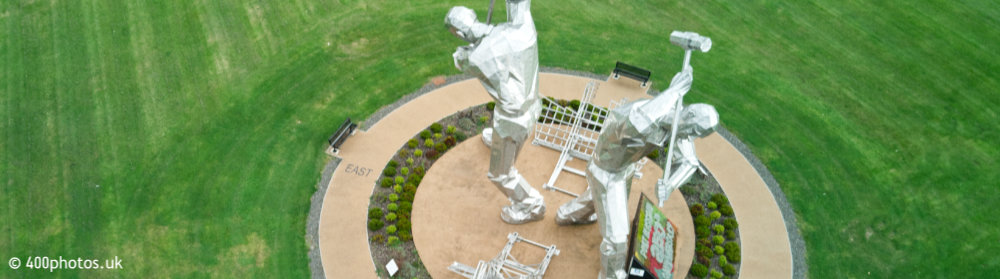Shipbuilders Sculpture, Port Glasgow, Inverclyde, aerial photograph