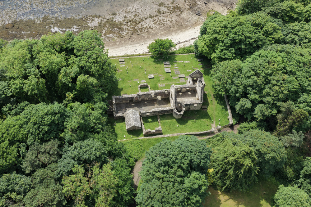 St Bridget's Kirk, Dalgety Bay, Fife, licensable aerial photograph