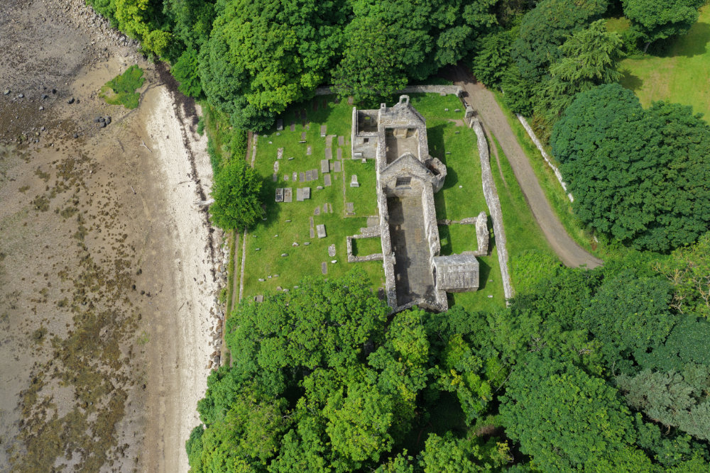 St Bridget's Kirk, Dalgety Bay, Fife, licensable aerial photograph