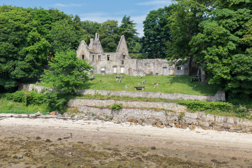 St Bridget's Kirk, Dalgety Bay, Fife, licensable aerial photograph