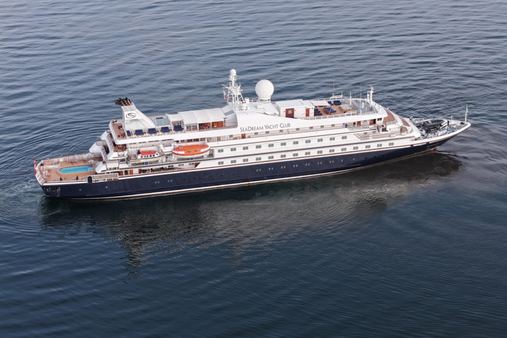 Seadream II from Seadream Yacht Club at Troon, South Ayrshire, Scotland, licensable aerial photographs.