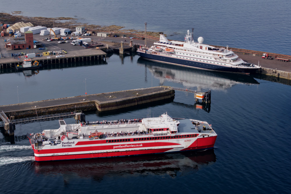 Seadream II from Seadream Yacht Club at Troon, South Ayrshire, Scotland, licensable aerial photographs.