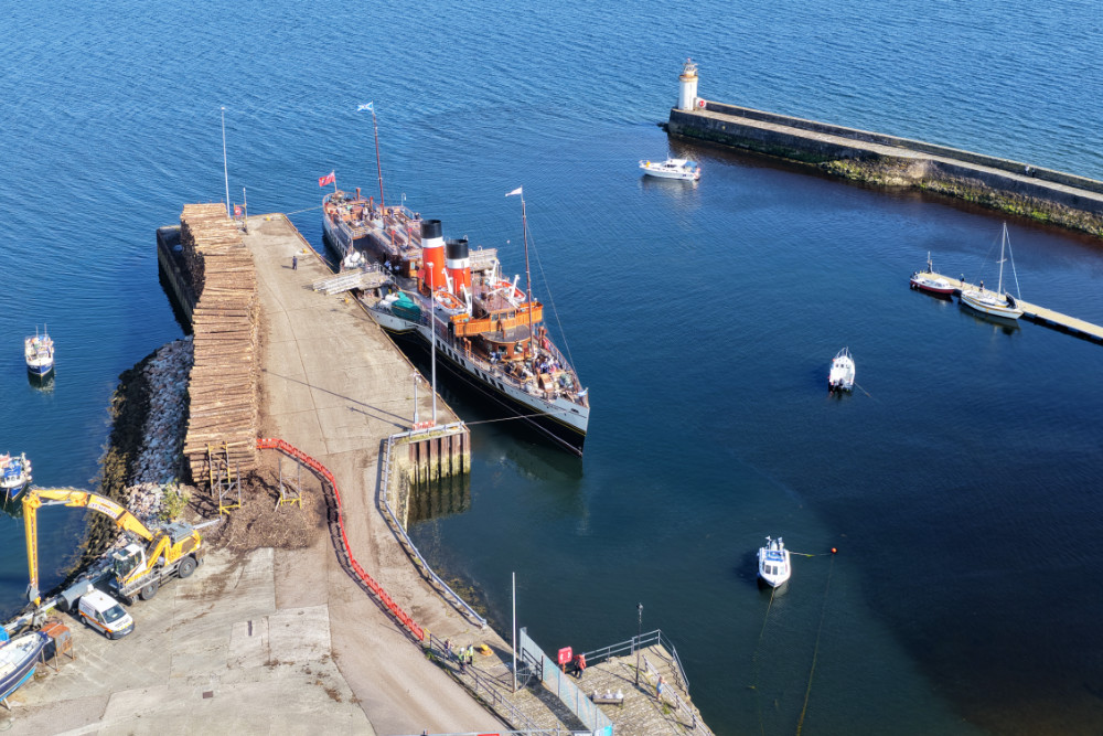 Waverley Paddle Steamer, Ardrishaig, Argyll and Bute, Scotland, licensable aerial photograph