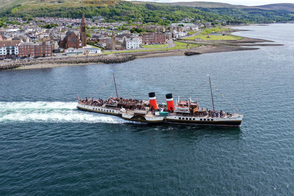 Waverley Paddle Steamer, Largs, Ayrshire, aerial photograph